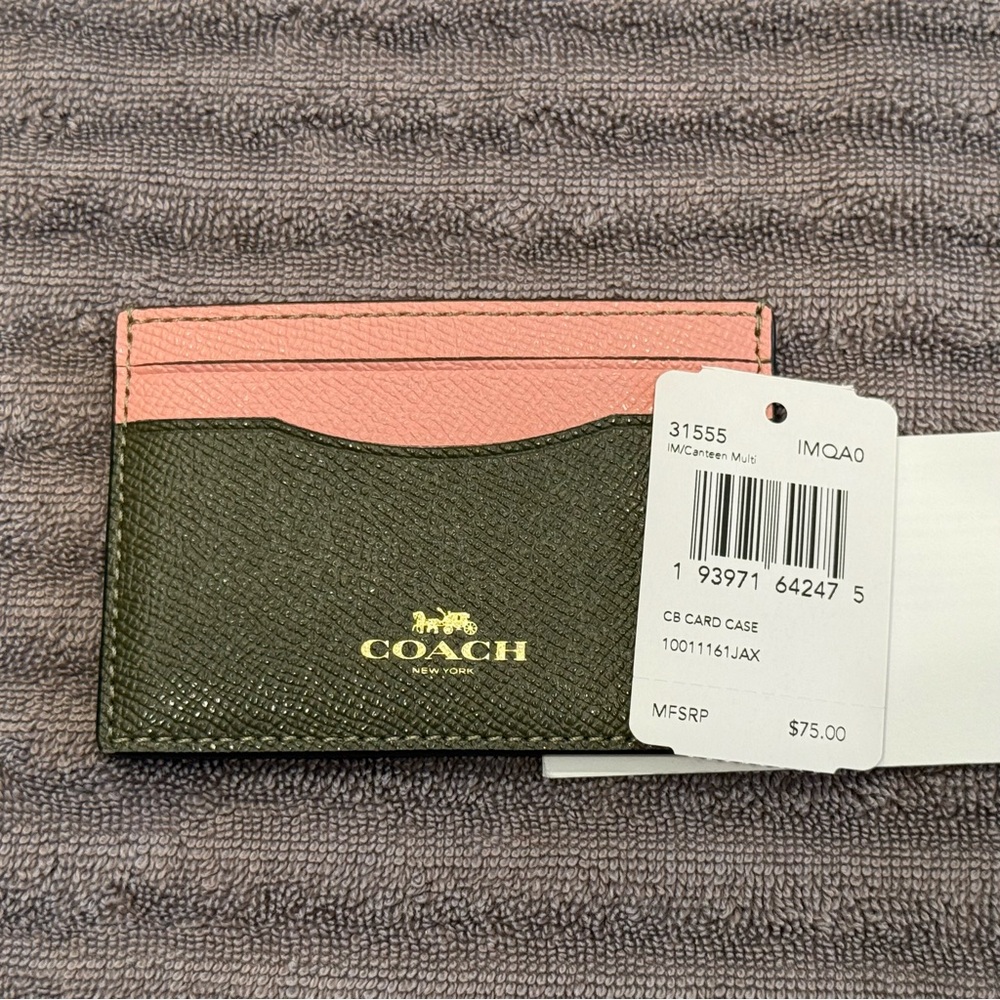 Coach Pink and deep army green Card leather Case Wallet